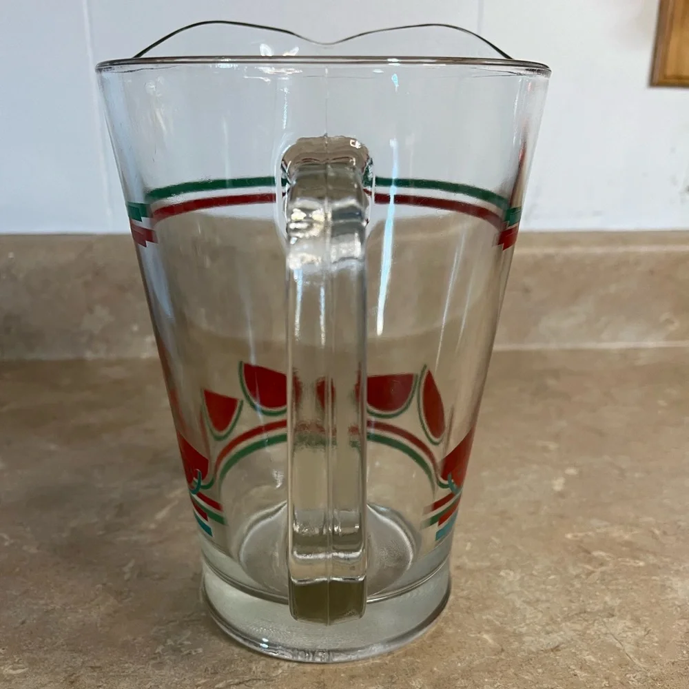 Vintage Glass Watermelon Pitcher - Clear Glass with Red & Green Design